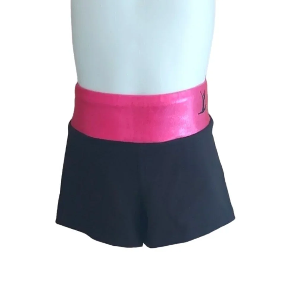 Tumblewear Gymsta hipster shorts for gymnastics, dance, cheer - black pink - 2xs